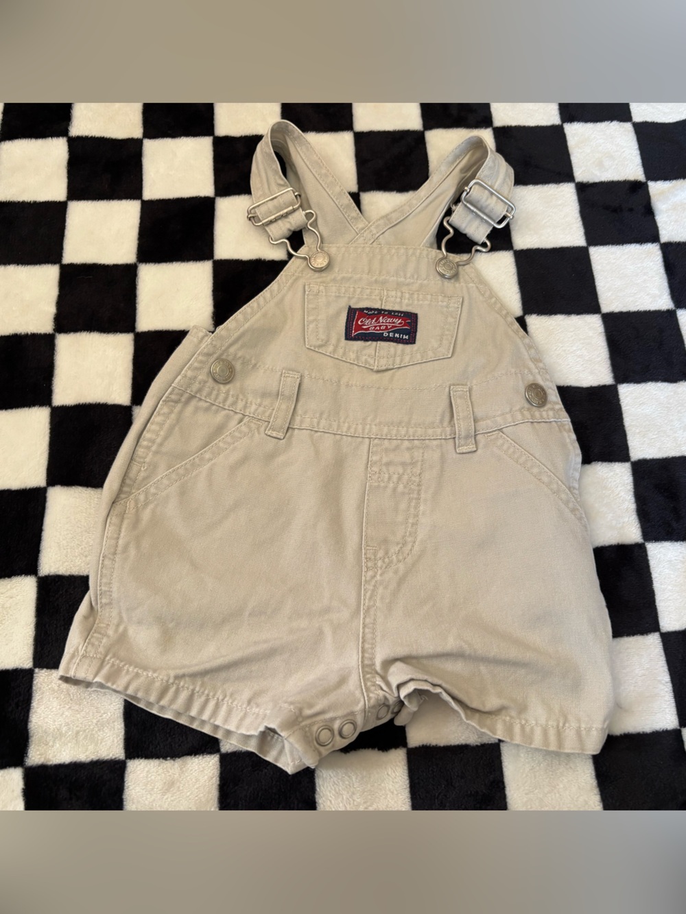 3/6 month light cream colored short overalls from old navy